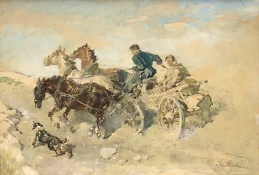 Estnische Bauern mit Pferdegespann